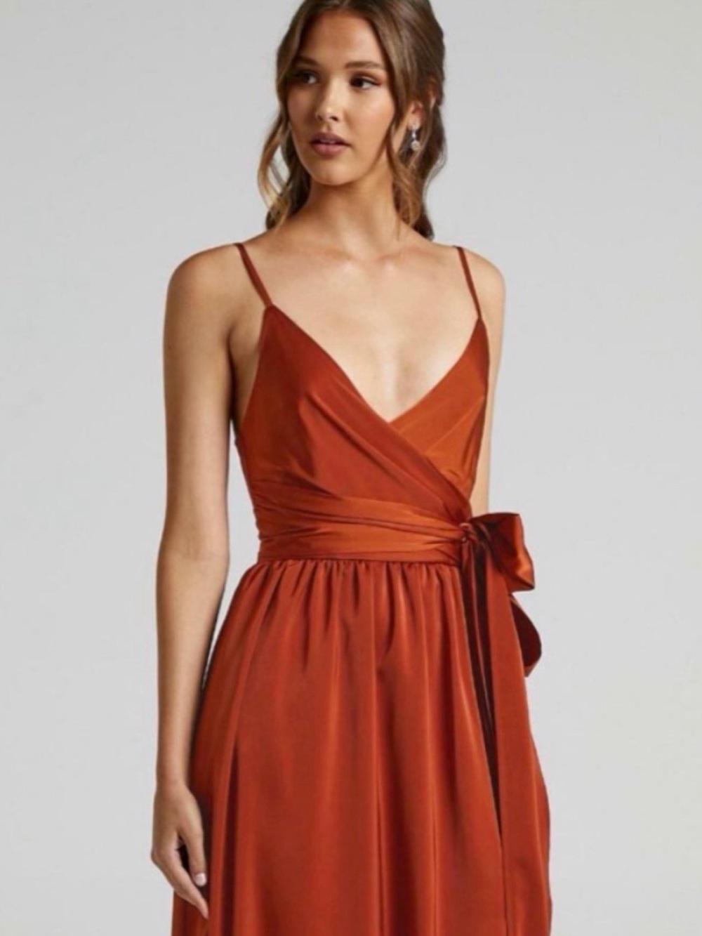 Revolve SHOWPO Around Me Copper Satin Wrap Maxi Dress Size 4 NWT - Picture 3 of 13